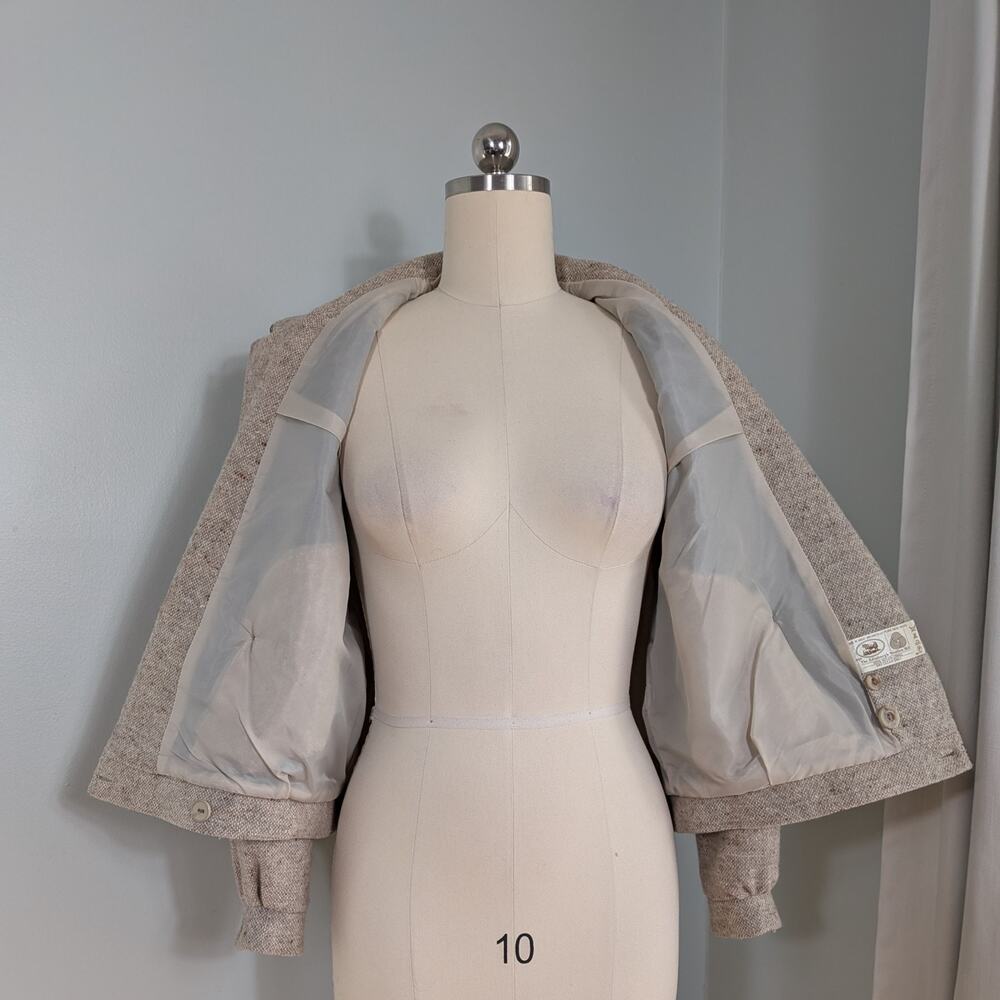 Vintage Wool Blazer Jacket 14 Tan Beige Tweed Double Breasted 80S Uk Cropped - Picture 6 of 15